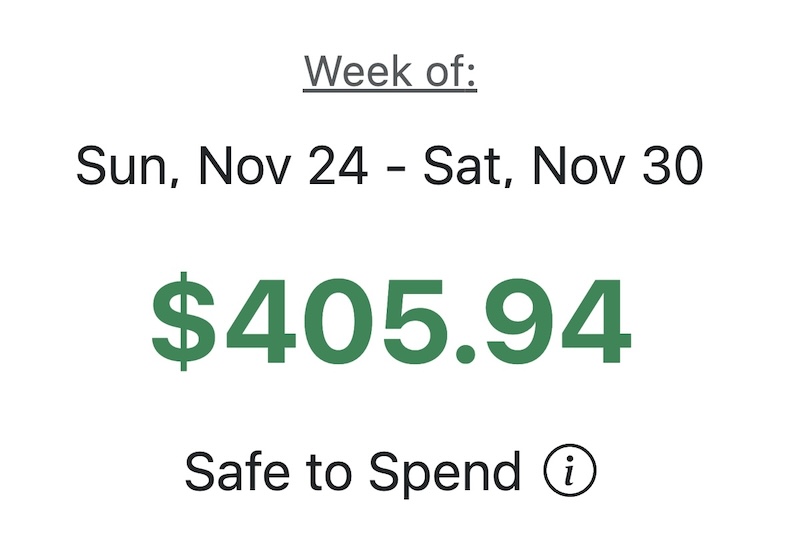 a partial screenshot of the Dashboard page showing $405.94 and the words Safe to Spend